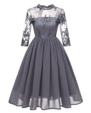 1950s Lace Embroidery Chiffon Swing Dress With Seven-point Sleeves