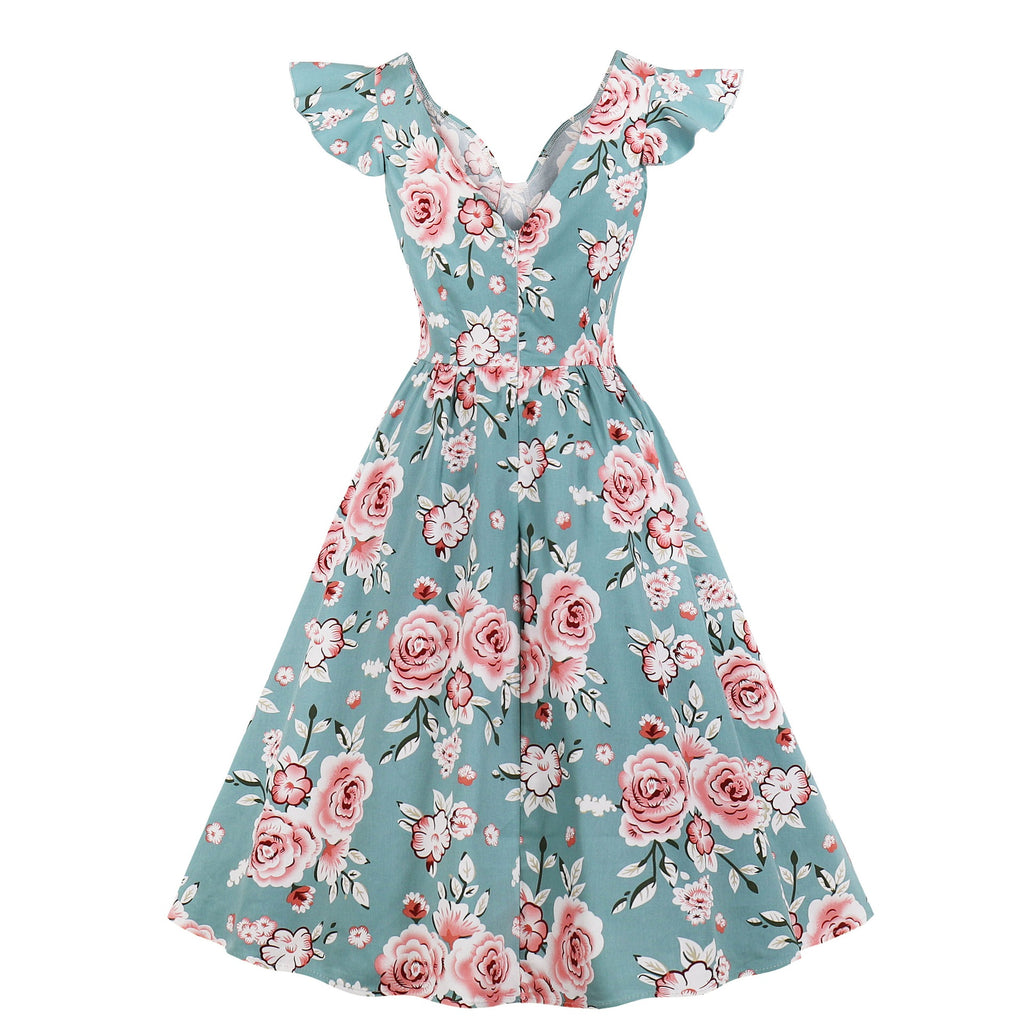 1950s Pink Floral Swing Dress