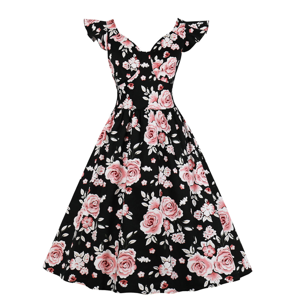 1950s Pink Floral Swing Dress