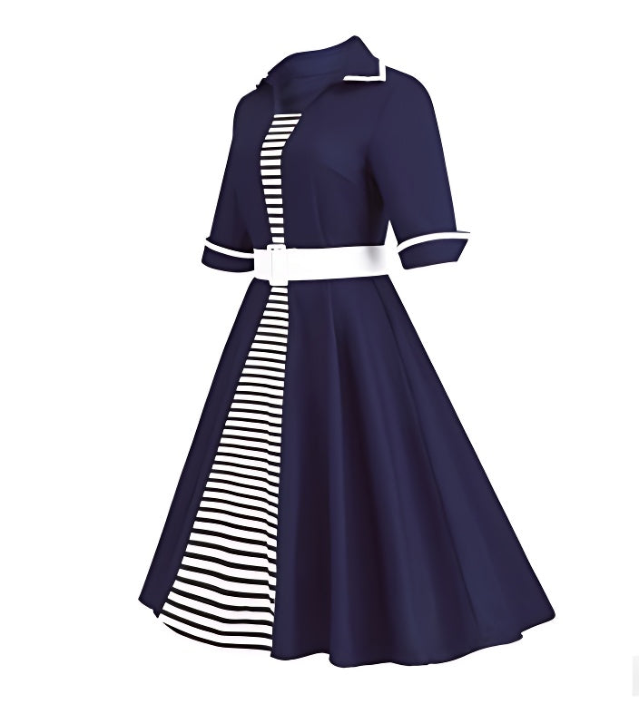 1950s Stripe Patchwork Swing Dress