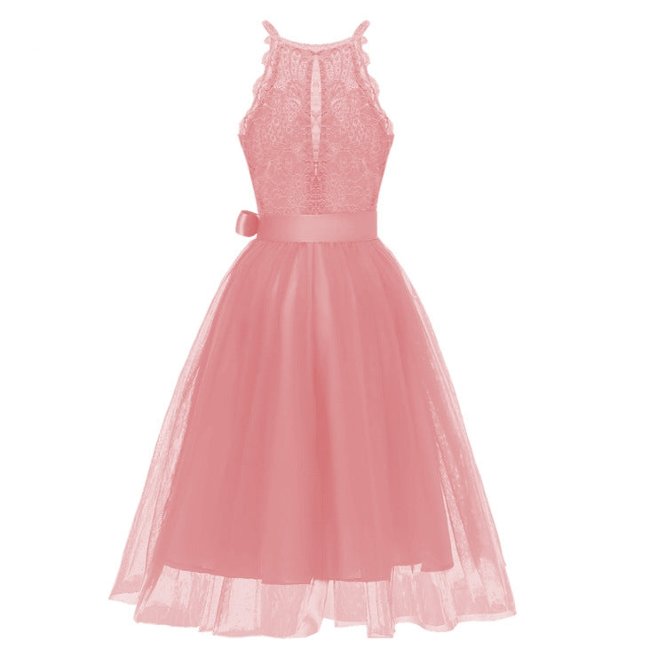 Pink 1950s Lace Belted Bow Swing Dress