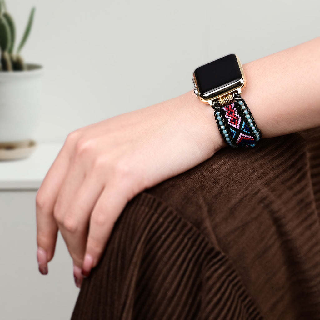 Black Boho Style Nylon Webbing Woven Apple Watch Strap Band
