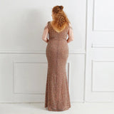 Plus Size Women New Off Shoulder Party Bodycon Maxi Dress Elegant V Neck Gold Sequin Evening Dress