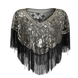 Vintage 1920s Scarves Pashmina Tassel Beaded Flapper Shawl Women Luxury Sequin Mesh Cape Cover Up Shawls and Wraps