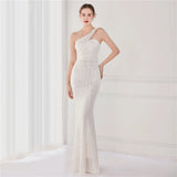 Women New Design Slash Neck Party Maxi Dress One Shoulder Sequin Evening Dress Long Prom Dress