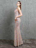 Sexy V-neck Long Sequin Evening Dress Strap Women Party Dress