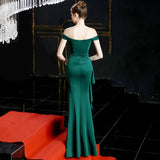 White Off Shoulder Slit Satin Long Evening Dress Elegant Women Party Dress