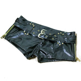 1PCS Sexy Faux Leather Hot Shorts Double Sashes Low Rise Waist Micro MINI Shorts With Zipper Open Night Culb Wear