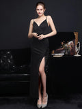 Women Sumer Sexy Strap Dress White Party Slit Prom Dress With Beads