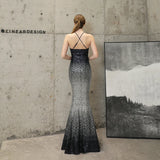 Sexy Strap Cross Back Sequins Evening Dress Backless Long Evening Party Dress