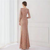 Elegant Long Sleeve Party Maxi Dress Sequin Evening Dress Women Sexy Slit Prom Dress