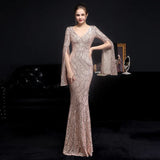 Elegant Party Maxi Dress Gold Sequin Evening Dress Women Long Sleeve Prom Dress