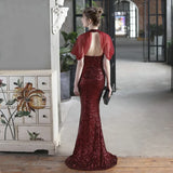 Elegant Halter Neck Evening Dress Burgundy Sequin Beads Dress For Women Party Long Prom Dress