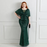 Plus Size Green Sequin Evening Dress Short Sleeve Elegant Women Party Dress Long Prom Dress