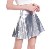 Summer Sexy Laser High Waist Mini PU Leather Skirt Club Party Dance Shiny Holographic Harajuku Metallic Pleated Bottom