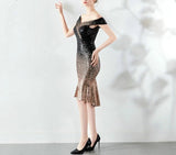 New Women Elegant Short Sequin Prom Dress Knee Length Sparkle Evening Party Dress