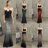 Sexy Strap Cross Back Sequins Evening Dress Backless Long Evening Party Dress