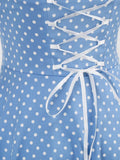 Polka Dot 50s Style Rockabilly Vintage Sexy Dresses for Women Blue Halter Lace-Up Back Party Backless Corset Dress