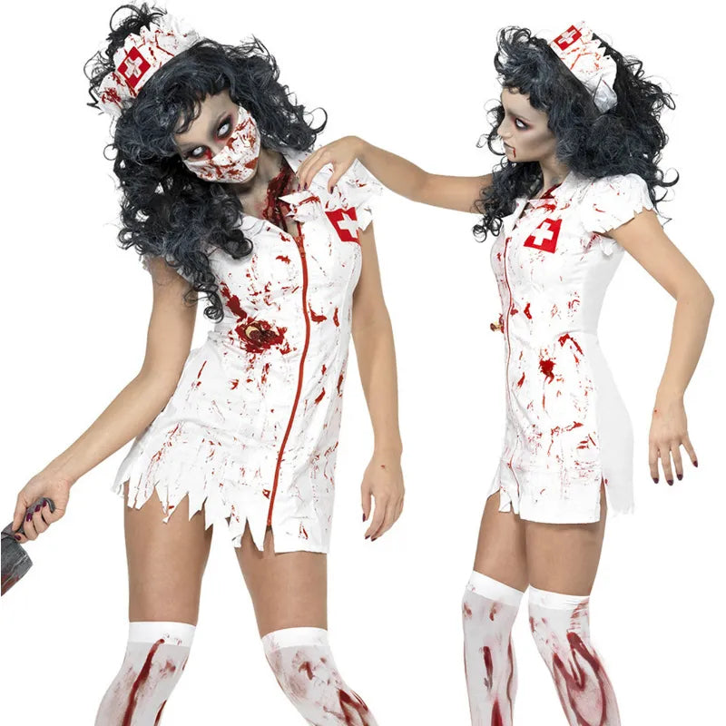 Halloween Costume for Women Horrible Bloody Doctor Nurse Cosplay Zombie Role Play Carnival Costume