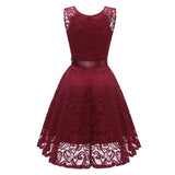Knee Length Elegant Lace Women Dress V-Neck Sleeveless Summer Casual Robe Femme High Waist A-Line Vintage Dress
