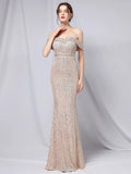 Elegant Off Shoulder Party Maxi Dress Boat Neck Gold Sequin Evening Dress Women Wedding Long Prom Dress