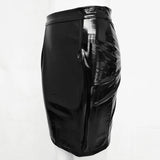 Fashion Pencil High Waist Pu Leather Skirts Women Stitching Zipper Streetwear Black Red Knee-Length Shiny Elastic Bottom
