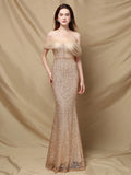 Sexy Bra Evening Party Maxi Dress Gold Sequin Off Shoulder Bodycon Elegant Wedding Women Prom Dresses