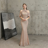 Pink Sequin Evening Dress Hollow Out Elegant Off Shoulder Party Maxi Dress Long Prom Dress