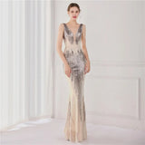 Women Beading Long Prom Dress Deep V Neck Black Gold Sequin Evening Dress Sexy Party Maxi Dress