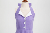 High Waist Vintage Button Up Pleated Shirt Sleeveless Summer Casual Tunic Retro Dress