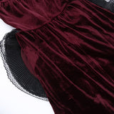 Autumn Velvet Party Vintage Women's Dress Hot Girl Dark Red Retro Costume Cosplay Sundress Sexy Y2k Mini Ruffle Dress