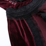 Autumn Velvet Party Vintage Women's Dress Hot Girl Dark Red Retro Costume Cosplay Sundress Sexy Y2k Mini Ruffle Dress