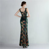 Sparkle Cocktail Dress Sexy Deep V-neck Backless Party Dress Sleeveless Long Prom Gown Sequins Side Fork Formal Dress