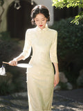 Modified Young Champagne Engagement Long Sleeve Cheongsam