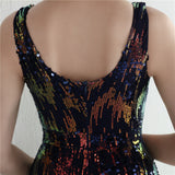 Sparkle Cocktail Dress Sexy Deep V-neck Backless Party Dress Sleeveless Long Prom Gown Sequins Side Fork Formal Dress