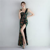 Sparkle Cocktail Dress Sexy Deep V-neck Backless Party Dress Sleeveless Long Prom Gown Sequins Side Fork Formal Dress