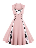 Floral Patchwork Summer 50s Retro Cotton Dresses for Women Button High Waist Birthday Party 4XL 5XL Vintage Dress