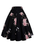 Peony Floral Vintage A Line Black Flare Swing Skirts Womens Summer Cotton 1950S Retro Skater Skirt