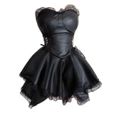 Women 90s Vintage Clothes Gothic Black Party Hollow Out High Waist Lace-up Corset mini Dress