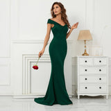 Soft Satin Green Long Evening Dress Elegant Off Shoulder Party Maxi Long Wedding Dress