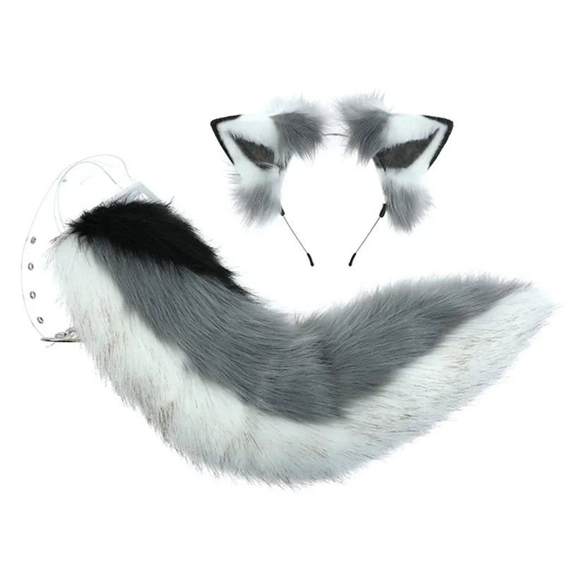 Creative Simulation Animal Cosplay Props Husky Dog Ears Headband Plush Tail Set Hair Accessories for Halloween Christmas