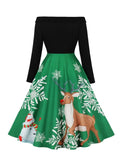 Long Sleeve Winter Christmas Deer and Snowman Dress Off Shoulder Sexy Women Evening Prom Party Vintage Long Dresses