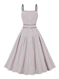 Bow Front High Waist Pleated Dress Summer Vacation Women Spaghetti Strap Fit and Flare Vintage Polka Dot Dresses