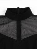 Stand Collar Mesh Elegant Halloween Costumes for Women Vintage Long Sleeve Autumn Black Swing Dresses Party