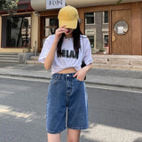 Korean Style Classic Denim Shorts Women Summer Blue High Waisted Shorts Wide Leg Pants Streetwear Stright Jeans Shorts