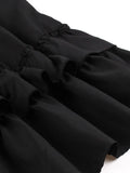Vintage Frilled Trim Shirred High Waist Black Tank Dresses Summer Outfits for Women Ruffles Hem Pleated Long Dress