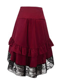 Vintage Ruffle and Lace High Low Hem Lolita Long Skirts for Women Drawstring Gothic A-Line Elegant Skirt