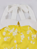Halter Neck Floral Vintage Summer Dress Fit and Flare Women Button Front Party Outfits Backless Dresses
