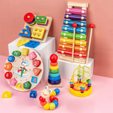 Montessori Wooden Baby Educational Toy Childhood Learning Kids Baby Colorful Wooden Blocks For Children Christmas Gift