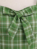 Sweetheart Neck Bow Front High Waist Green Plaid Long Dress Vintage 1950S Women Elegant Evening Formal Swing Dresses